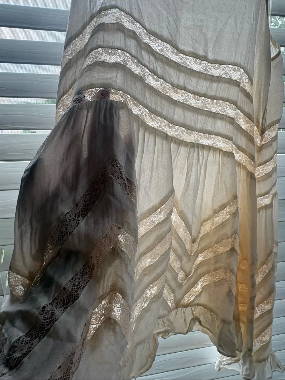 Free People Ivory Sheer Lace Chevron Asymmetrical Tunic